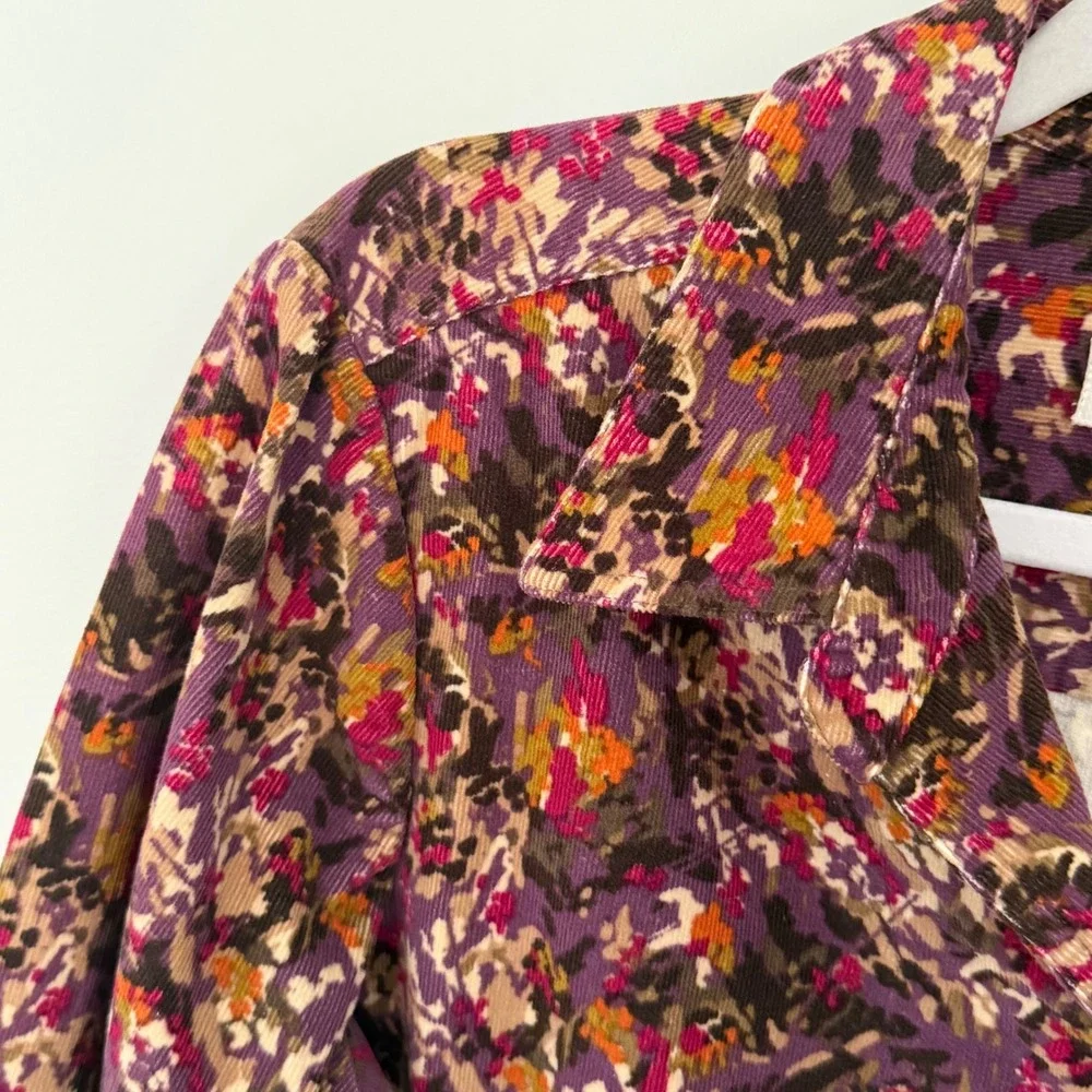 VTG Christopher & Banks‎ Blazer Corduroy Floral Snap Front Purple Petite Large